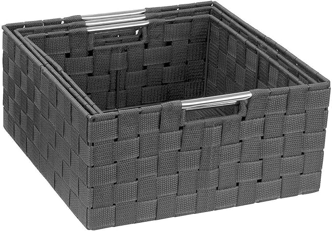Sorbus Storage Box Woven Basket Bin Container Tote Cube Organizer Set Stackable Storage Basket Woven Strap Shelf Organizer Built-in Carry Handles (Gray)