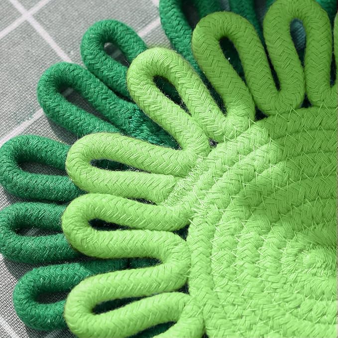 Aesthetic & Colorful Boho Trivets for Hot Dishes, Trivets for Hot Pots and Pans, Potholders for Kitchen, Heat Resistant Hot Pads for Countertops,Table Decorations,Set of 3, 100% Cotton,7.5"(Green)
