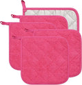 100% Cotton Kitchen Everyday Basic Terry Pot Holder Heat Resistant Coaster Potholder for Cooking and Baking Set of 5 (Dark Pink, Potholder)