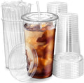 Fit Meal Prep 100 Pack 32 oz Plastic Iced Coffee Cups with Flat Lids and Clear Straws, Disposable Clear Cup, BPA Free Cup for Party, Smoothie, Cold Drinks, Juice, Milkshake, Bubble Boba, Tea