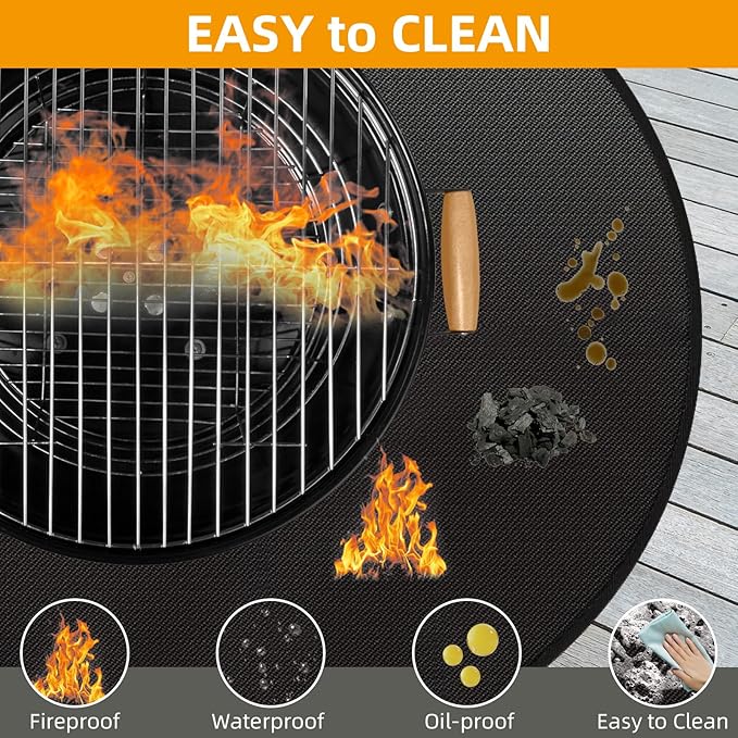 36'' Fire Pit Mat for Solo Stove Bonfire, Double Sided Fireproof Grill Under Mat, Protective Mat for Deck Patio for Solo Stove Accessories, Easy to Clean, Reusable