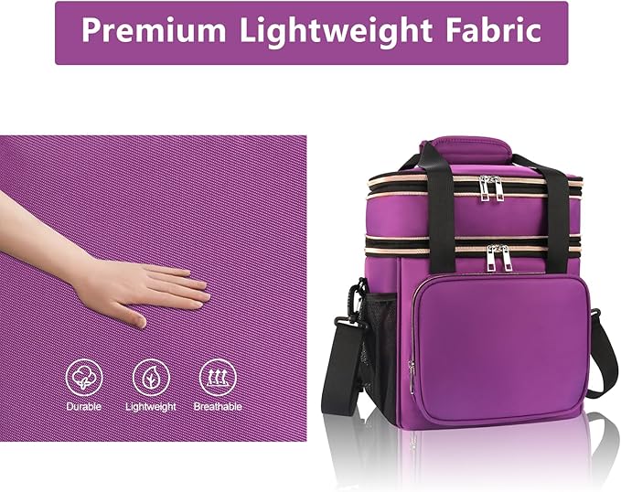 GLENKEY Expandable Insulated Lunch Box, Double Deck Lightweight Large Lunch Bag Tote Leakproof Cooler Bags for Women Adults Work Outdoor Picnic Daytrip, Purple, 16L