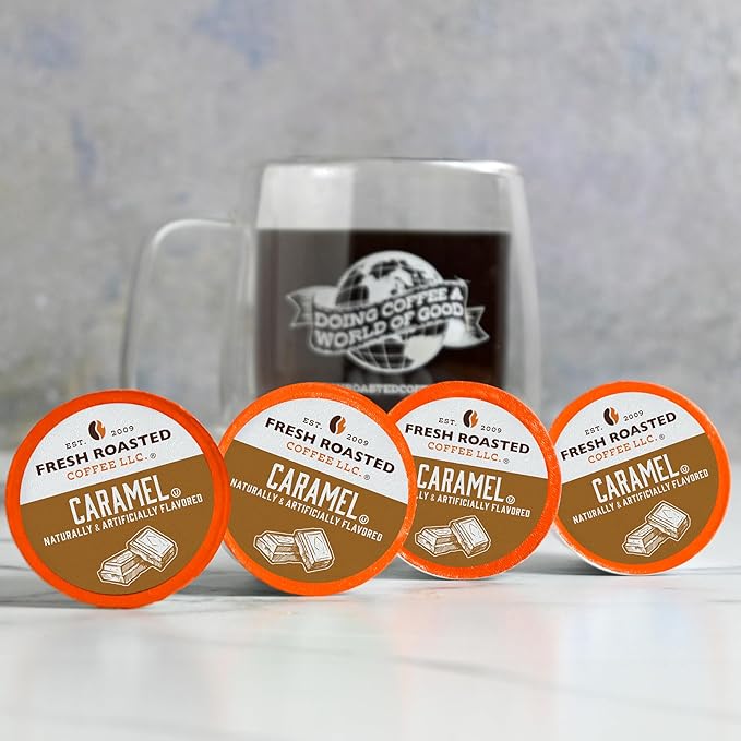 Fresh Roasted Coffee, Caramel, Flavored Coffee Pods, K-Cup Compatible, 96 Count