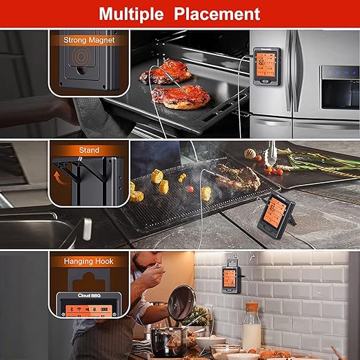 500FT Digital Meat Thermometer with Multy Probes Bluetooth Kitchen Thermometer for Smoker Grilling Oven (FS66N)