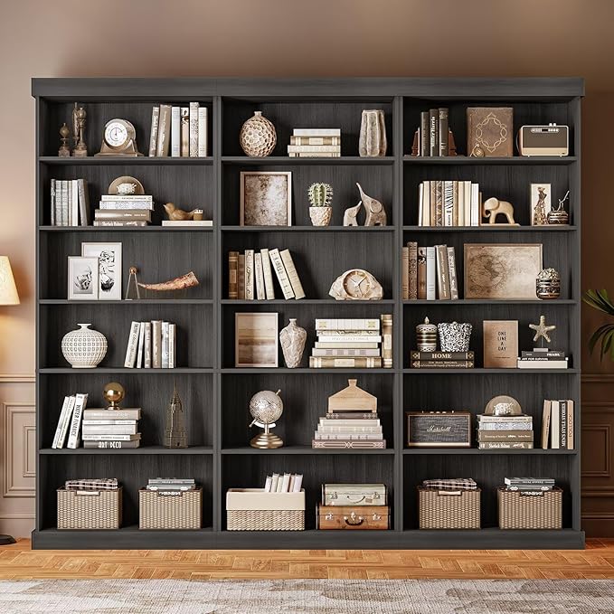 70.8" Tall Black Bookshelf, Farmhouse Modular Bookcase with 6-Tier Adjustable Shelves, Large Storage Cabinet for Home Office, Living Room, Set of 4