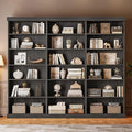 70.8" Tall Black Bookshelf, Farmhouse Modular Bookcase with 6-Tier Adjustable Shelves, Large Storage Cabinet for Home Office, Living Room, Set of 3