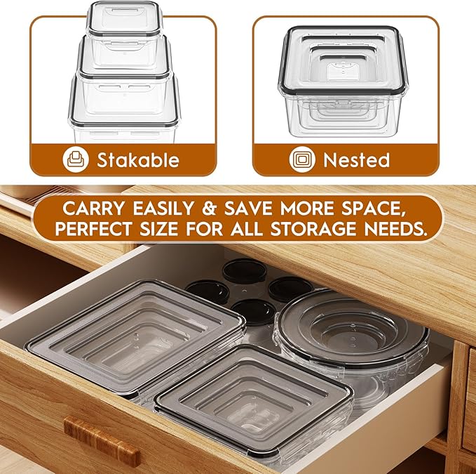 48 PCS Food Storage Containers with Lids Airtight (24 Containers & 24 Lids), Leak proof Meal Prep Container Set for Kitchen Storage, BPA-free, PVC-free Plastic, Microwave/Dishwasher Safe, Labels & Pen
