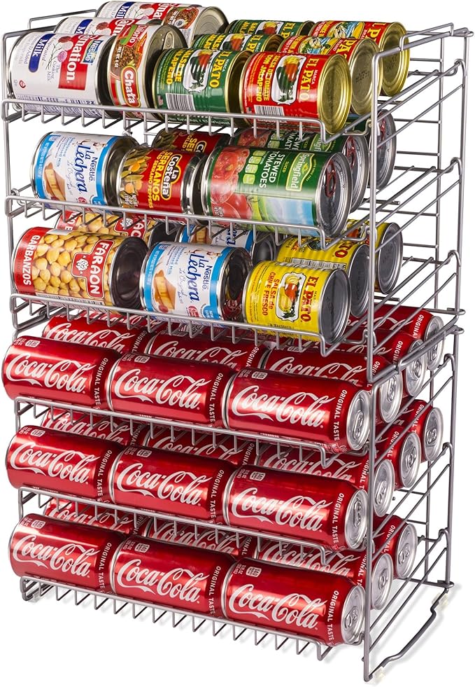 Atlantic Gravity-Fed Compact Double Canrack – Kitchen Organizer, Durable Steel Construction, Stackable or Side-by-Side, PN in Silver