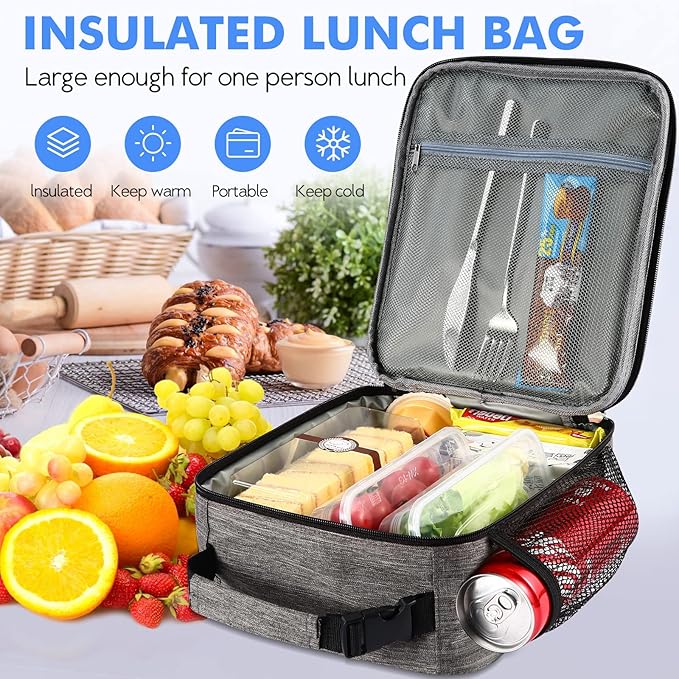 Lunch Box Insulated Lunch Bag - Durable Small Lunch Bag Reusable Adults Tote Bag Lunch Box for Adult Men Women (Dark Gray)
