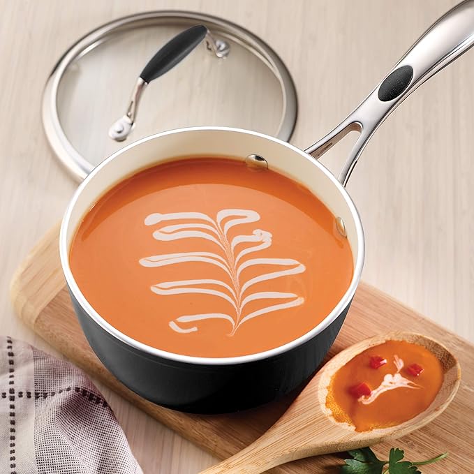 Tramontina Ceramica Deluxe 1.5-Quart Sauce Pan with Glass Lid, Ceramic Non Stick Small Saucepan, Oven-Safe, Metallic Black