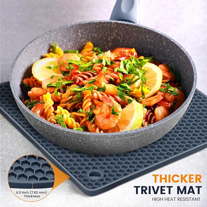 Silicone Trivet Mats 4 Heat Resistant Pot Holders Multipurpose Non-Slip Hot Pads for Kitchen Potholders, Drying mat, Jar Opener, Spoon Holder, Coaster(Navy Blue)