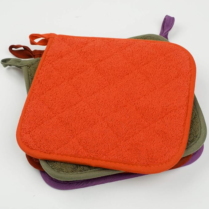 100% Cotton Kitchen Everyday Basic Terry Pot Holder Heat Resistant Coaster Potholder for Cooking and Baking Set of 5 Orange