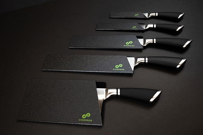 EVERPRIDE 5 PIECE Chef Knife Guard Set Universal Blade Edge Cover and Knife Sheath Set for Chef and Kitchen Knives Durable BPA-Free Felt Lined Sturdy ABS Plastic Knife Storage and Protection