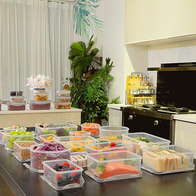 46 PCS Food Storage Containers with Lids(23 Containers & 23 Lids), Reusable Plastic Food Containers with Lid for Kitchen Storage and Organization, BPA-Free & Leak Proof with Labels & Pen