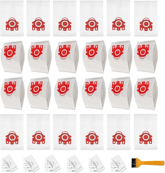 24 Pack 3D Airclean Vacuum Bag Replacement for Miele FJM Vacuum Compact C2 Compact C1 Complete C1 S241 S290 S300i S500 S700 S4 S6 Series With 6 Motor Protection Filters 6 AirClean