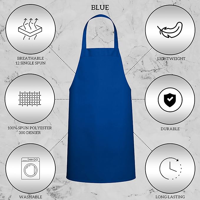 GREEN LIFESTYLE 120 Pack Professional Chef Apron – Grilling Aprons for Men, Waterproof Cooking Apron for BBQ, Work or Restaurant Use, Kitchen Aprons for Women – Royal Blue, No Pockets