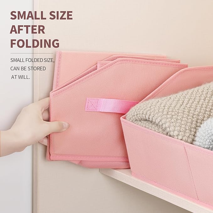 Storage Bins for Shelves - Large Trapezoid Closet Shelf Organizer, Fabric Organization Bins with Handles, Storage Baskets for Clothes, Towel, Purse, 6 Pack, Pink