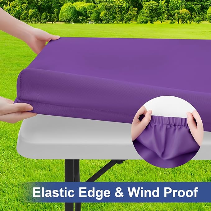 homing Rectangle Table Cloth Cover, Waterproof Polyester Elastic Fitted Tablecloth, Fits for 6 Foot Folding Tables, Washable Table Protector for Picnic, Camping, Outdoor (Purple, 30" x 72")