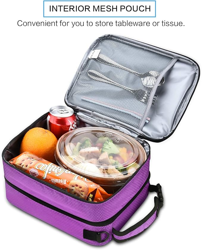 Tirrinia Expandable Insulated Lunch Bag for Men Women – Leakproof Reusable Cooler LunchBox for Kids & Adults with Shoulder Strap, Perfect for Work, School, Office, Travel,Purple