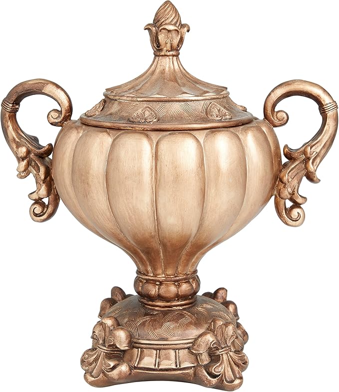 Deco 79 Polystone Solid Decorative Jars, 12" x 8" x 13", Bronze