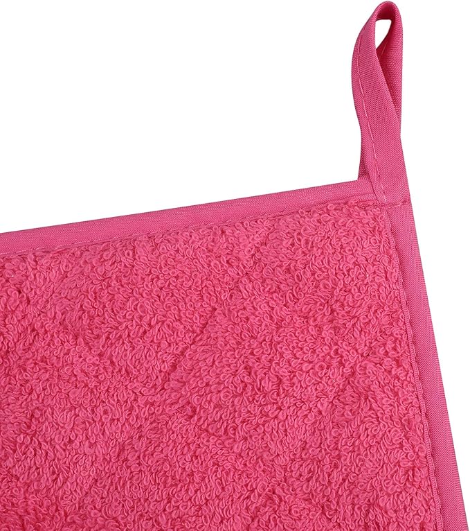 100% Cotton Kitchen Everyday Basic Terry Pot Holder Heat Resistant Coaster Potholder for Cooking and Baking Set of 5 (Dark Pink, Potholder)