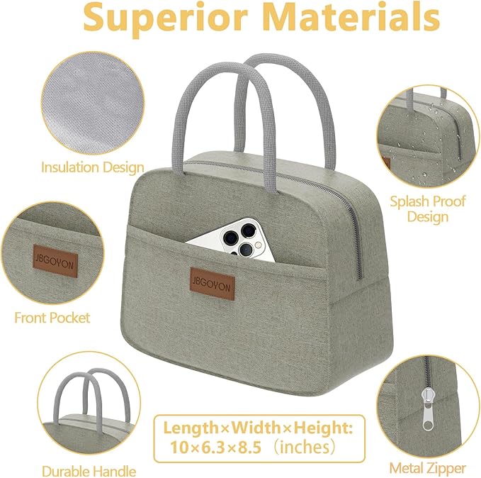 JBGOYON® Bento Lunch Box Set - 3 Stackable Containers for Adults and Kids- Includes Lunch Bag, Leak-Proof and BPA-Free - Built-in Utensil Set and Snack Bag - Dishwasher Safe (Khaki)