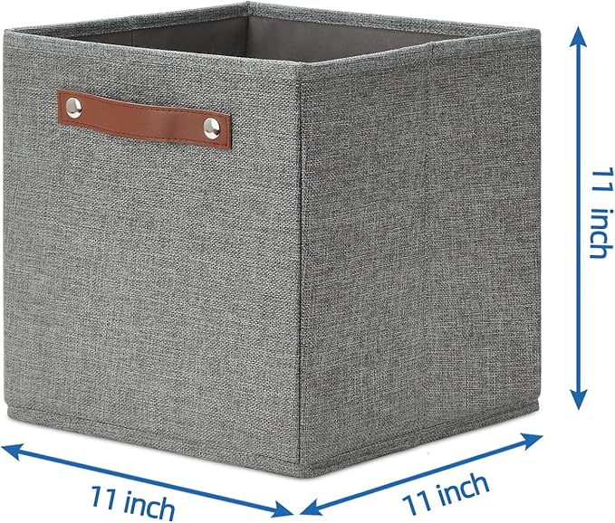 Temary 11 Inch Cube Storage Bins 4PCs Fabric Storage Cubes Storage Baskets Organizer with Handles, Foldable Baskets for Organizing Clothes, Toys, Towels (Grey, 11x11x11)