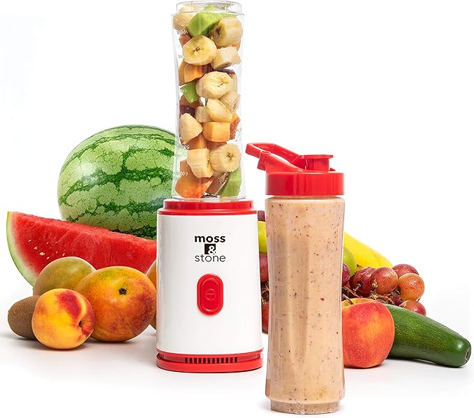 Moss & Stone Single Serve Blender, White & Red, 20 oz