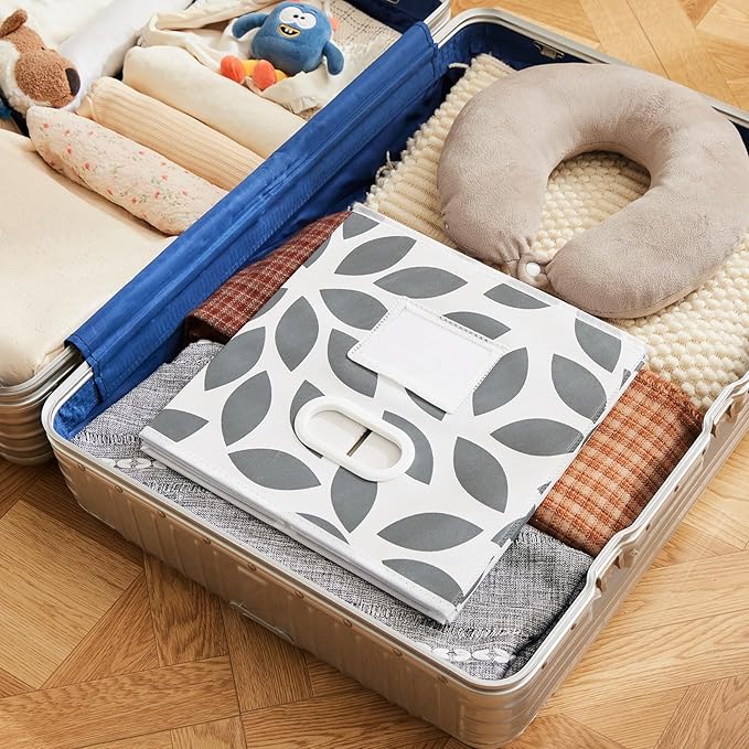 MAX Houser Fabric Storage Bins Cubes Baskets Containers with Dual Plastic Handles for Home Closet Bedroom Drawers Organizers, Flodable,Grey, Set of 6