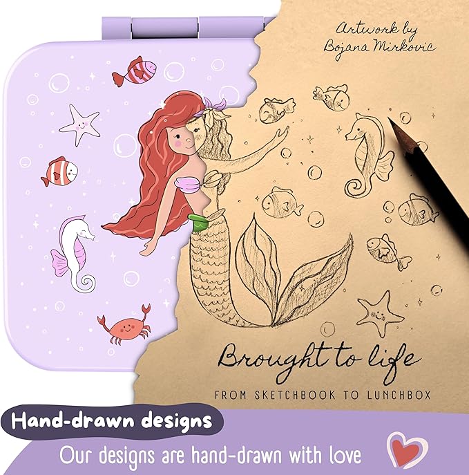 BEARFOOT Bento Box Compact, BPA-Free Children's Lunch Box for School & Nursery, Leak-Proof Lunch Box for Girls and Boys, Practical, Lightweight and Compact (Mermaid Purple, 4 Cups)