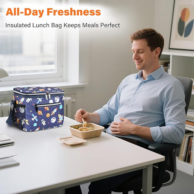 Tirrinia Insulated Lunch Box for Men/Women, Leakproof Lunch Bag for School Work, Large Lunch Tote Kids Boys Girls Student Back to School, Soft Cooler Office Picnic Beach Camping for Adults,Space