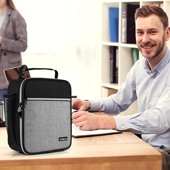Lunch Bag, Durable Insulated Lunch Box Reusable Adults Tote Bag Lunch Box Durable Reusable for Adults (Black-Light Gray)