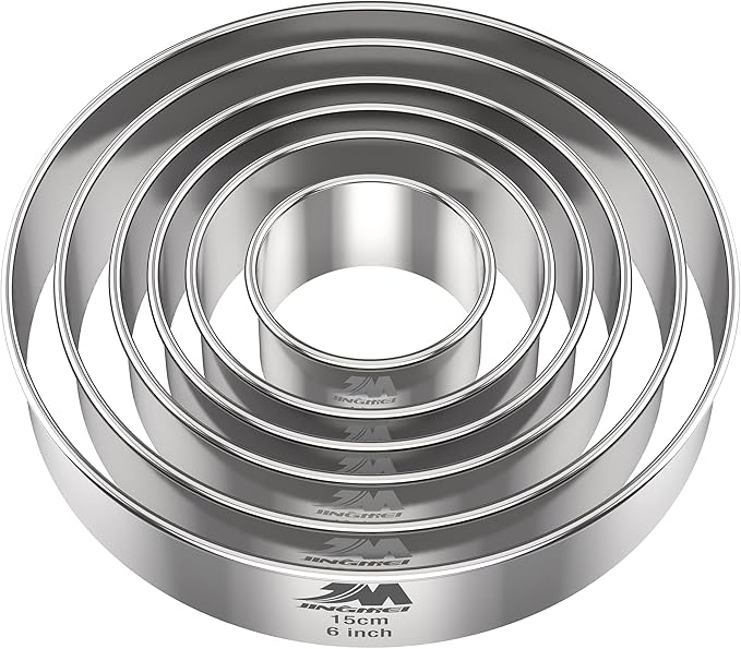 M JNGMEI 6 Pieces Stainless Steel Cookie Biscuit Cutter Set 2'', 3'',3.5'', 4'',5''and6'' Biscuit Plain Edge Round Cutters large Sizes Shape Molds Ranging from 2-6 Inches Multiple Sizes