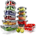 NutriChef 24pcs Glass Food Storage Containers, (12 Stackable Heavy Duty Meal Prep Containers w/ 12 Airtight Lids), Microwave, Freezer, & Dishwasher Safe for Food, Snacks, Fruit & More, (Gray)