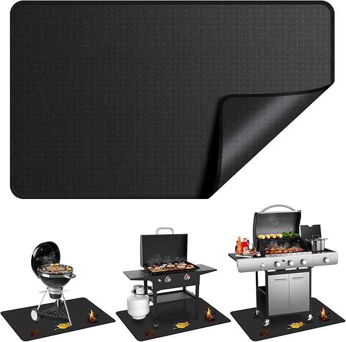Large 90 x 48 inch Under Grill Mats for Outdoor Grill, Double-Sided Fireproof Deck Patio Protector Mat, Waterproof Oil-Proof BBQ Floor Pad Indoor Fire Pit Fireplace Mat