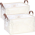 Hinwo 31L Large Storage Bins, 2-Pack Closet Organizers and Storage, Foldable Clothes Storage Baskets with Handles, Containers for Clothing, Blanket, Towels, Toys, Bedding (Gold Stripe)