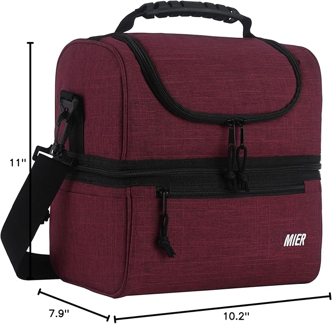 MIER Adult Lunch Box Insulated Lunch Bag Large Cooler Tote Bag for Men, Women, Double Deck Cooler (Dark Red, Large)
