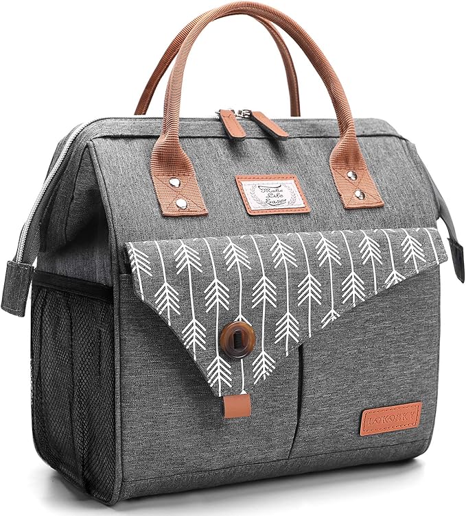 Lekesky Lunch Bag for Women Insulated Lunch Box Leakproof Lunchbox for Adult Work, Grey
