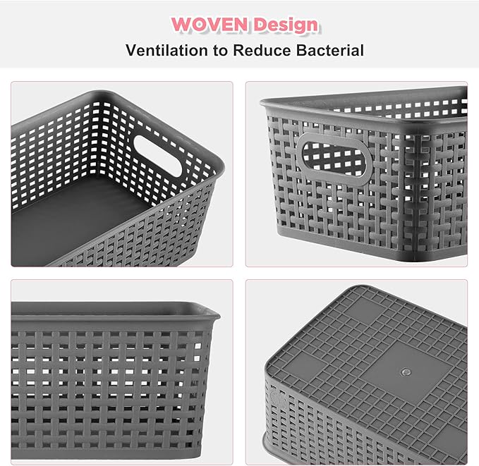 AREYZIN Plastic Storage Baskets Bins With Lid Organizing Container Lidded Knit Storage Organizer Bins for Shelves Drawers Desktop Closet Playroom Classroom Office, 6 Pack
