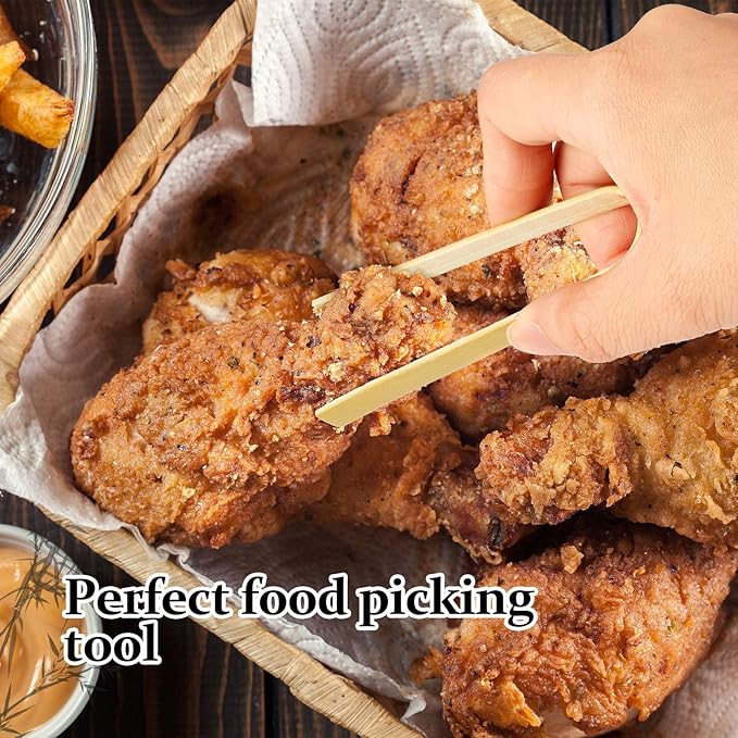 Patelai 90 Pieces Mini Bamboo Tongs Long Toast Tongs Disposable Wooden Cooking Bamboo Cooking Utensils for Toast Bread Pickles Tea Toaster Supplies (6 Inch)