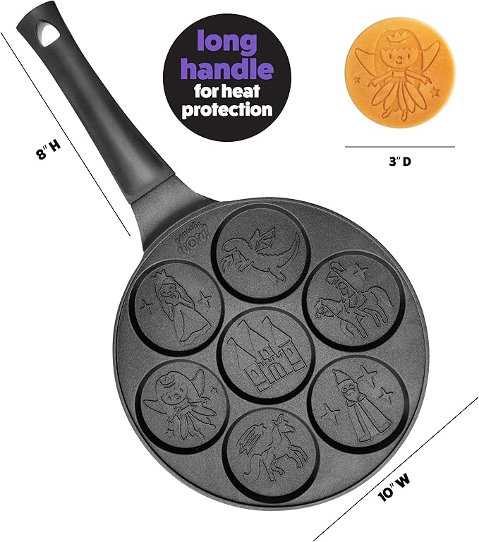 CucinaPro Fantasy Friends Mini Pancake Pan - Nonstick Griddle for Breakfast Magic, Featuring a Princess Castle & More, 7 Unique Flapjacks
