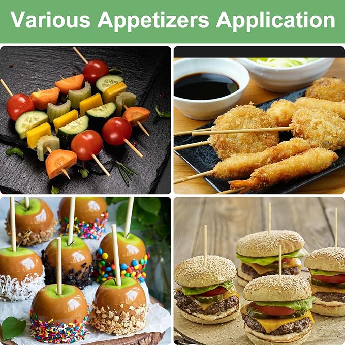 Bamboo Candy Apple Skewer Sticks Semi Pointed, 5mm 5.5inch Cotton Rock Candy Caramel Lollipop Sticks, Natural Wooden BBQ Barbecue Skewer for Corn Dog 50 PCS