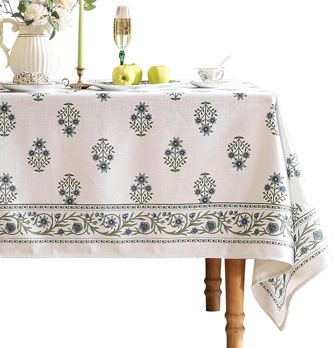ISAENNE Designer White Linen Small Square Tablecloth,Chinoiserie Floral Elegant Indoor Table Cloth,Fall Stain Proof Decor Tablecloths for Dining Thanksgiving Kitchen Party,55"*55"-Mosella F