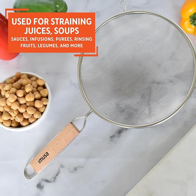 IMUSA USA Wood Stainless Steel Strainer Handle 8-Inch