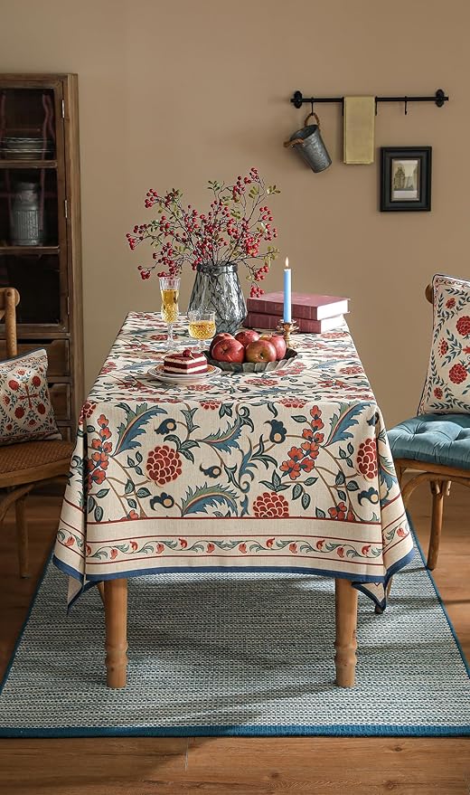 patdrea Designer Vintage Linen Small Square Tablecloth,French Anti-Wrinkle Durable Floral Table Cloth,Colorful Table Cover for Kitchen Dining,Parties,Christmas,Thanksgiving,Party,55"x55"-Puno