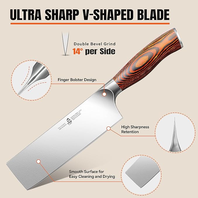 TUO Nakiri Knife 6.5" Japanese Vegetable Cleaver, Chef Knife for Kitchen Vegetable Chopping, German High Carbon Stainless Steel, Ergo Pakkawood Handle