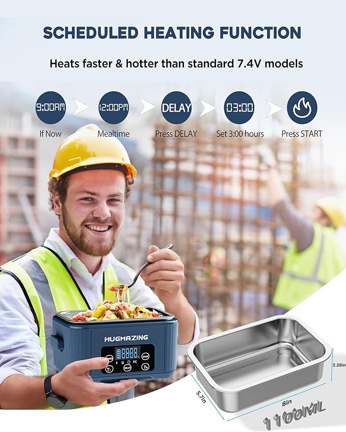 Cordless Electric Lunch Box for Adults, Men & Women – Rechargeable Self-Heating Food Warmer with 1100ML SS Container, Battery-Powered Heated Lunch Box, Perfect for Work and Travel Use