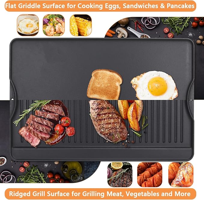 BBQ Griddle Insert for Camp Chef Reversible Griddle, Pre-Seasoned Griddle Plate for Camp Chef 1/2/3 Burner Stoves, Skillet,Oblong Pancake Pan for Outdoor Gas Grill/Stovetop,15.5" x 13.5" Cast Iron,1PC