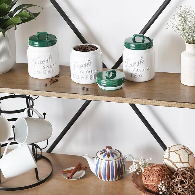 DII Kitchen Accessories Collection Ceramics, Jar Canister Set, Dark Green, 3