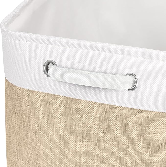 Kntiwiwo Foldable Storage Bin Collapsible Fabric Storage Basket Cube with Durable Handles Closet Organizer Bins for Organizing Shelves Drawers, Set of 3, 17" x 11.8" x 9.8", Beige
